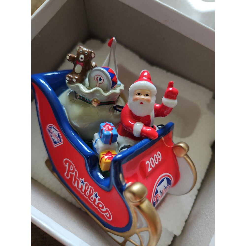 Philadelphia Phillies Christmas Ornament 2009 Danbury Mint Santa Sleigh Ceramic